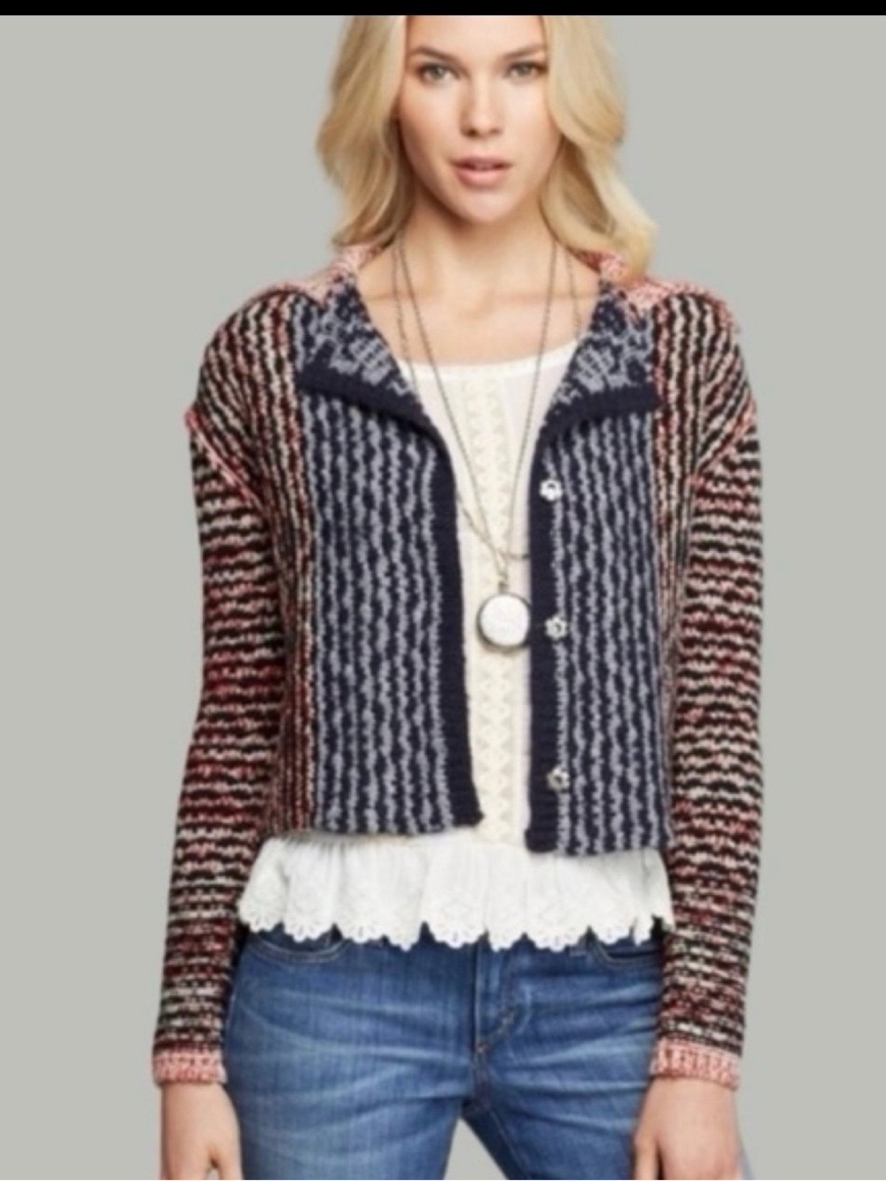 Women's Multicolor Knit Button-Up Cardigan Sweater